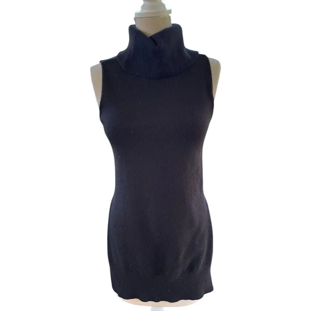 Carmen Marc Valvo Turtleneck Pullover Sweater  Black‎  Sleeveless Viscose XS EUC